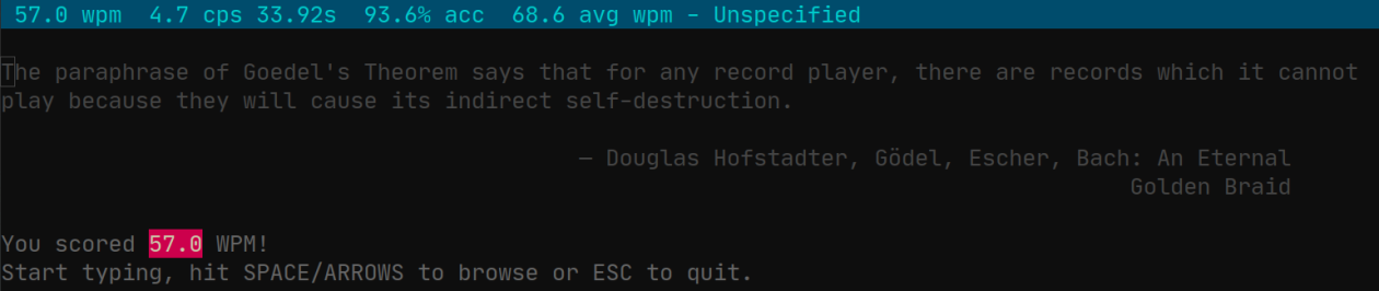 screenshot of wpm showing 57.0 WPM