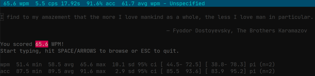 screenshot of wpm showing 65.6 WPM